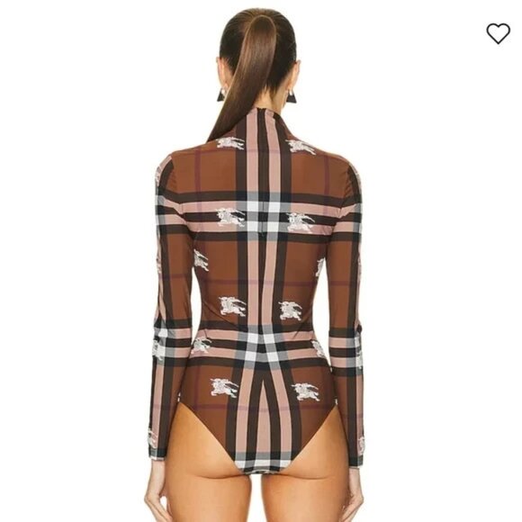 Burberry Plaid Logo-Print Check Embroidered C8 Stretch Jersey Bodysuit Sz M - Picture 3 of 17